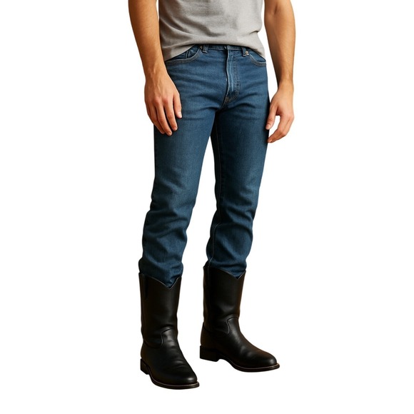 Justin Roper Men's 10D Black Leather Cowboy Boots Western Round Toe‎ Classic